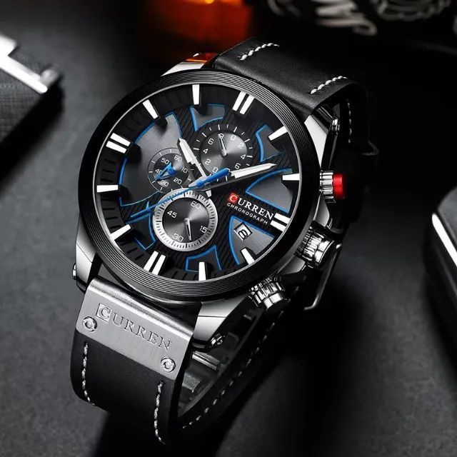 Relógio Masculino Curren Silver Blue Grande 49mm Quartzo