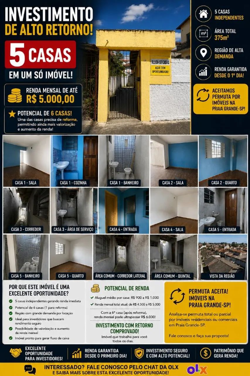IMÓVEL DE RENDA ? 5 UNID UM ÚNICO TERRENO 375 m² Potencial de 6ª unidade após reforma - Foto 2
