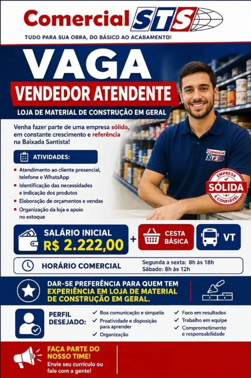 Vaga Atendimento c experiência em material de construção geral