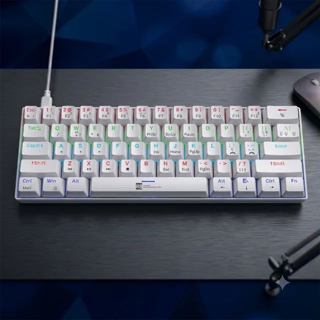 Teclado Mecânico Branco  RGB Switch Azul-1037