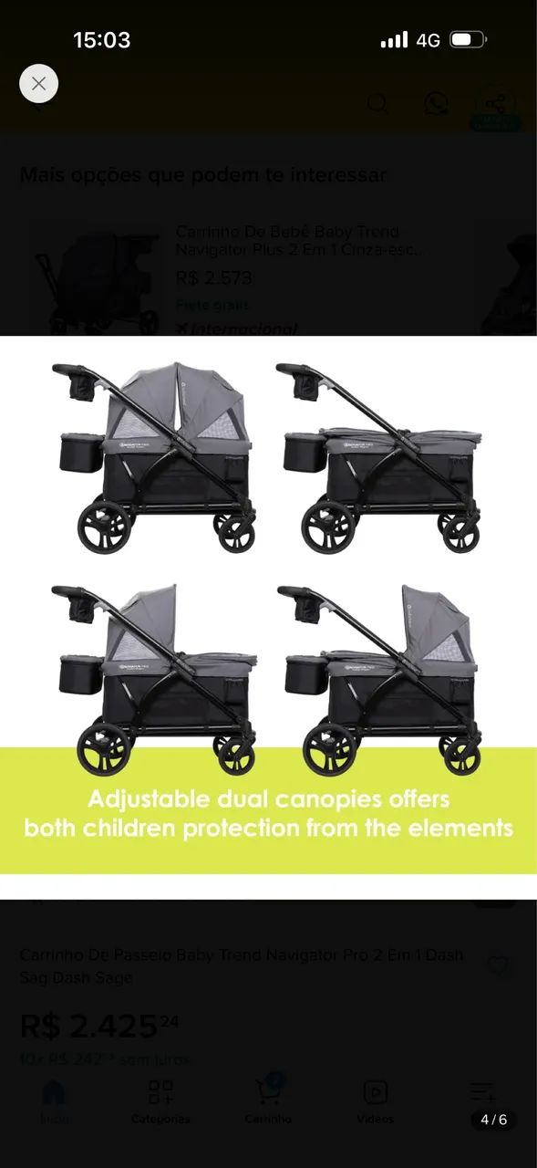 Carrinho de passeio duplo importado  - Foto 4