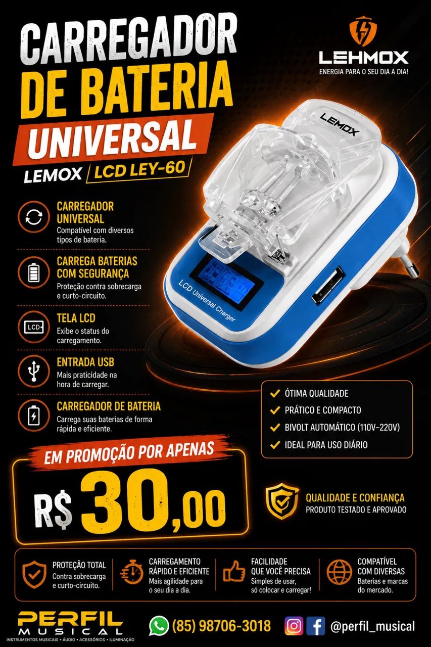 Carregador de bateria universal Lemox LEY60