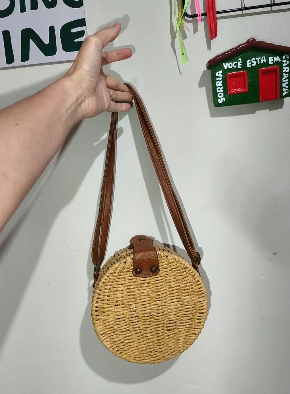 Bolsa redonda de palha - Foto 2