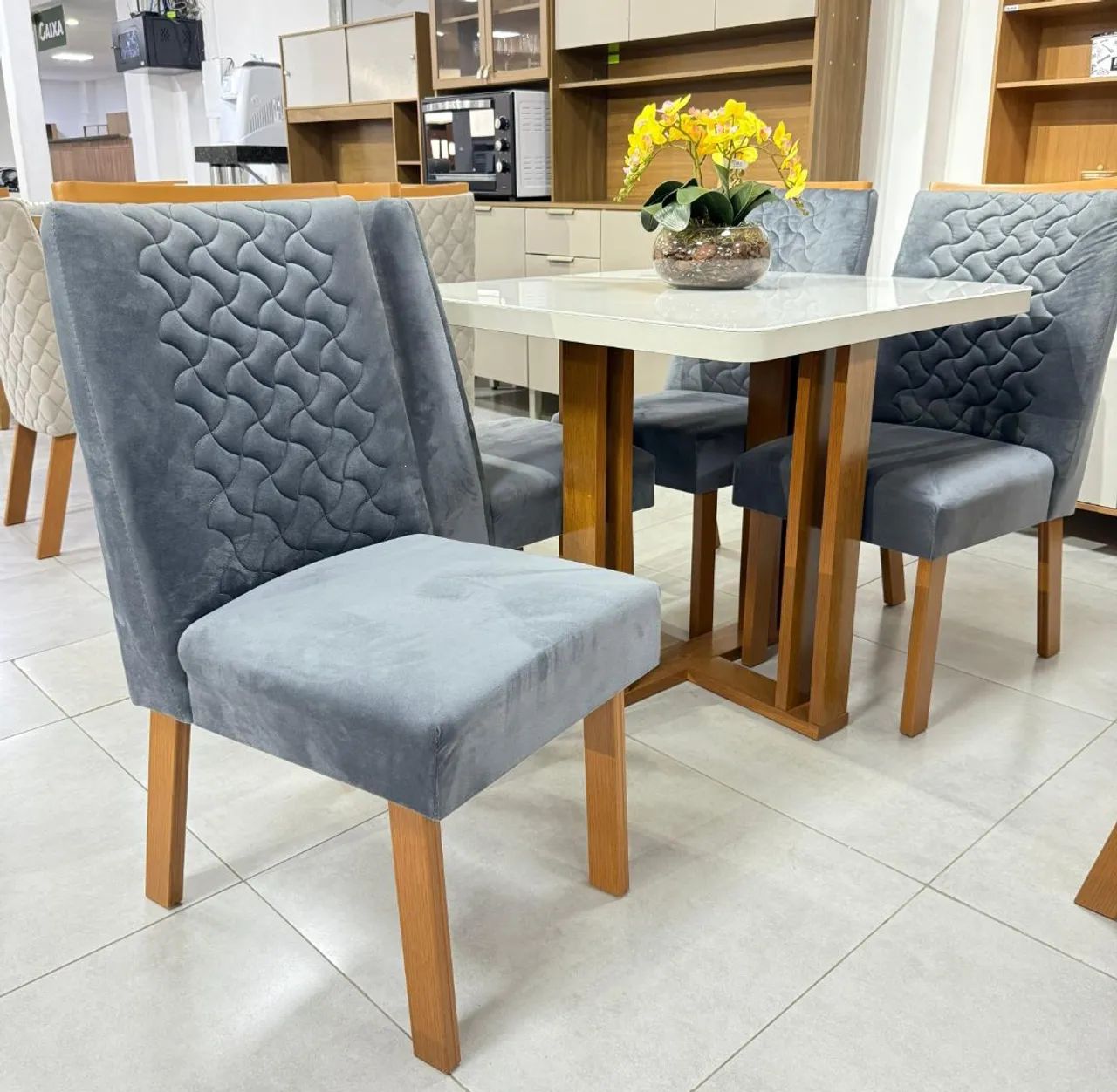 Mesa de jantar Louis 100% MDF COM VIDRO 