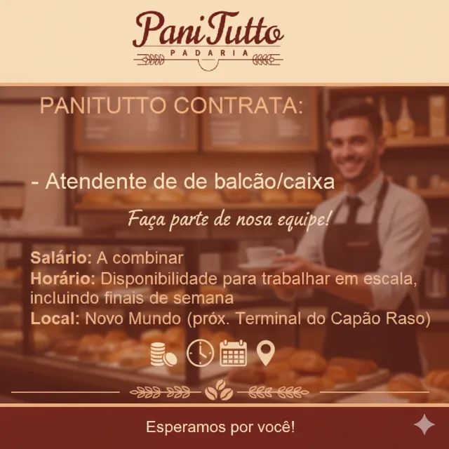 Panitutto contrata Atendente de Balcão/Caixa com experiência 1