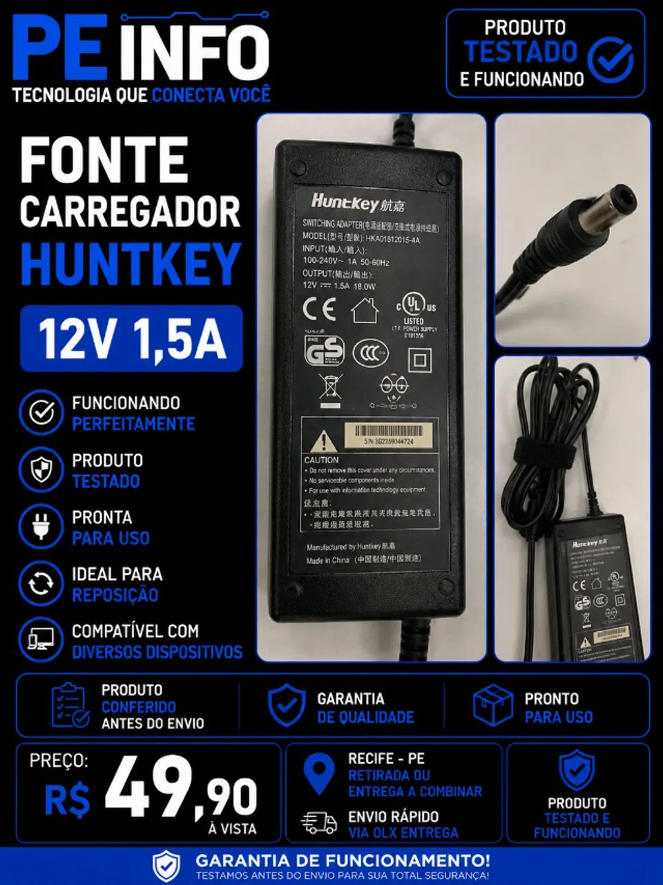 Fonte Carregador Huntkey 12V Funcionando Testada