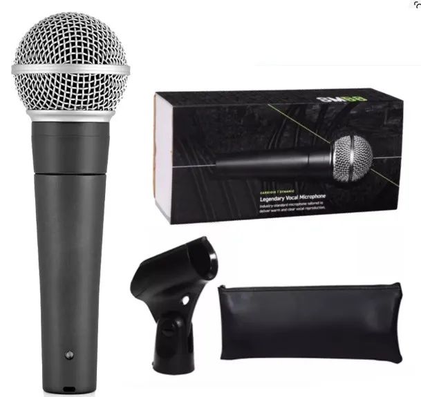 Microfone Com Fio Dinâmico Profissional Metal 5mts Sm58 Preto