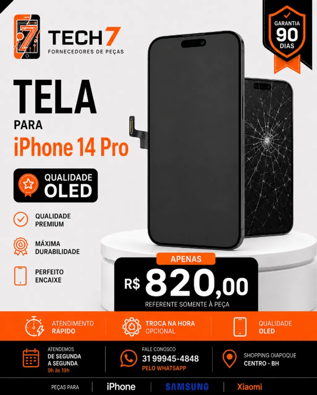 Tela iPhone 14 Pro OLED com Garantia de 90 Dias