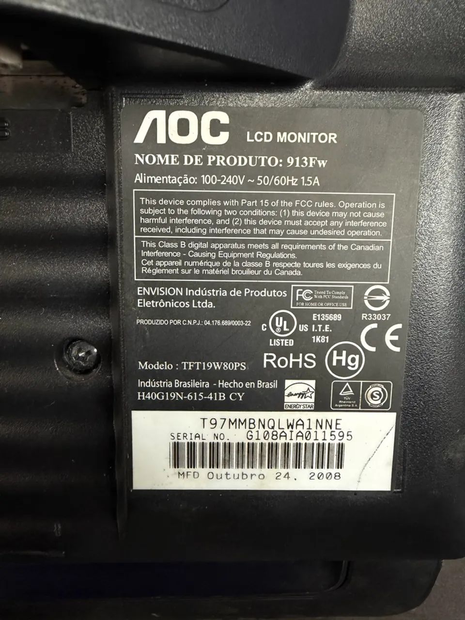 Monitor AOC 19? LCD 913Fw Widescreen VGA com base - Foto 5