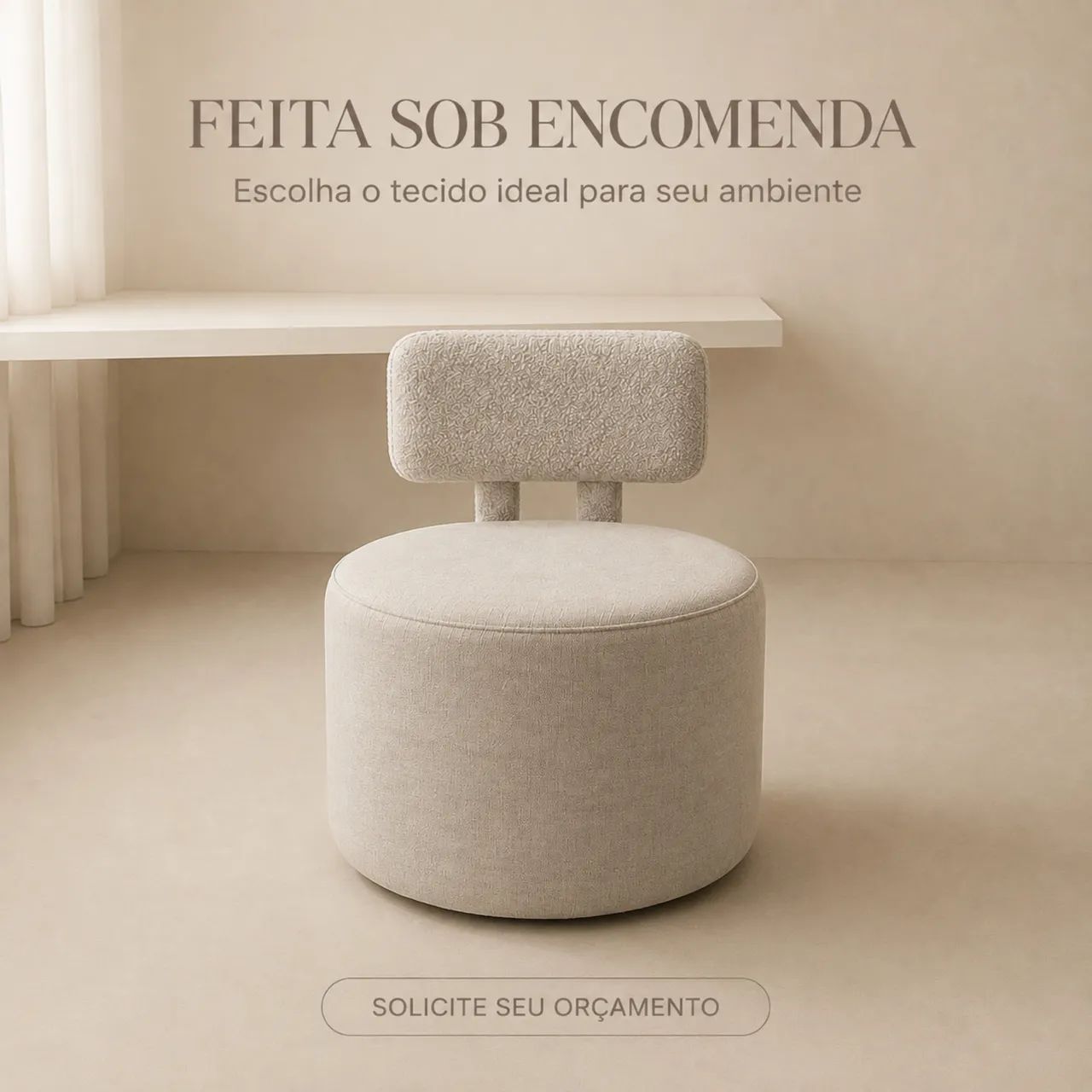Cadeira Puff com Encosto em Linho e Bouclé Sob Encomenda - Foto 4