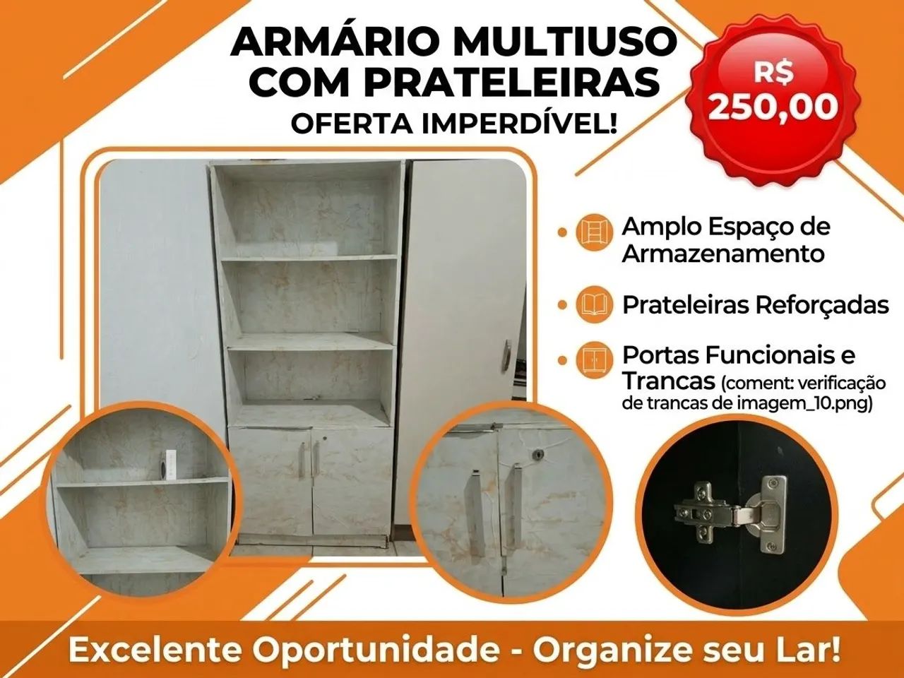 Armário multiuso com prateleiras 