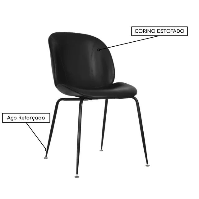 Cadeira Interlocutor Corino Preto Base Fixa Resistente Design Profissional 37003 - Foto 2