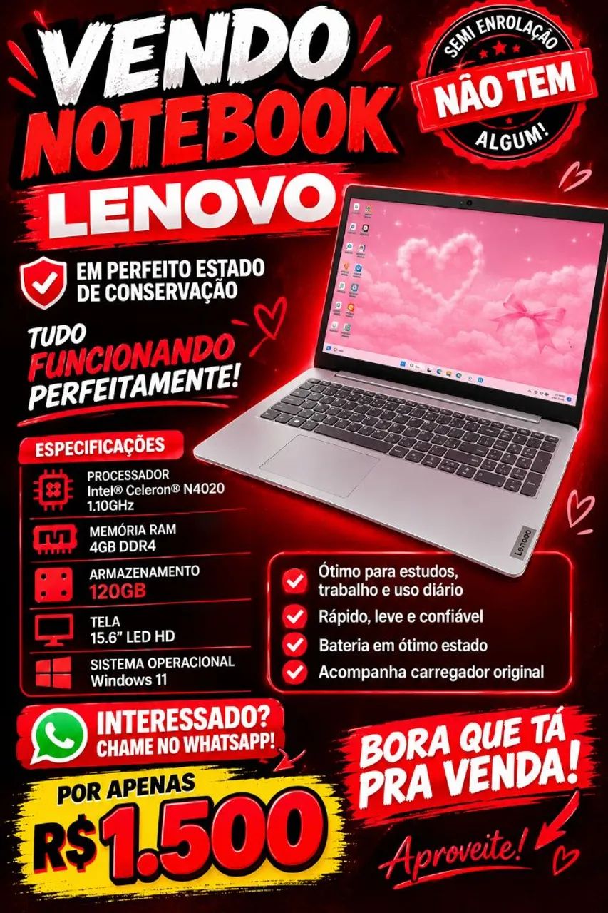 NOTEBOOK LENOVO EM BOAS CONDIÇÕES 