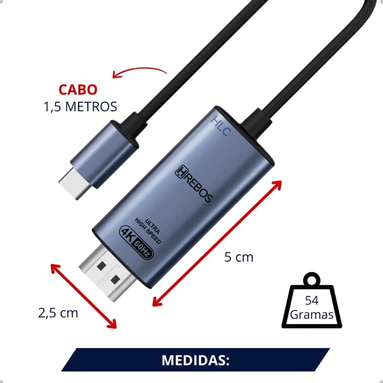 Adaptador Tipo C x HDMI - 4K 60hz 1,5m - Foto 5