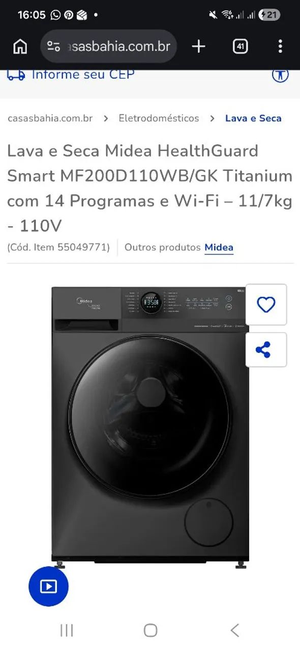 Lava e Seca Midea 11kg/7kg 110V - Foto 2