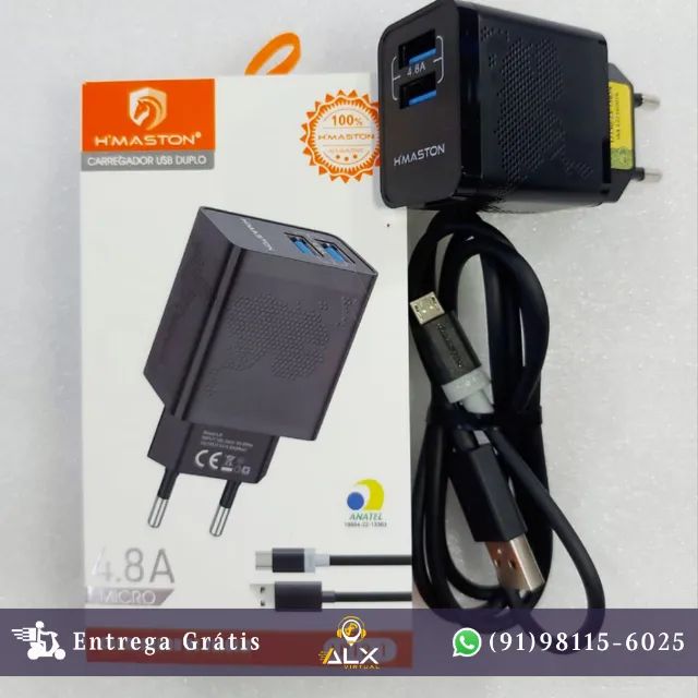 Carregador Celular V8(micro Usb) H'maston Turbo 2usb *ENTREGA GRÁTIS*