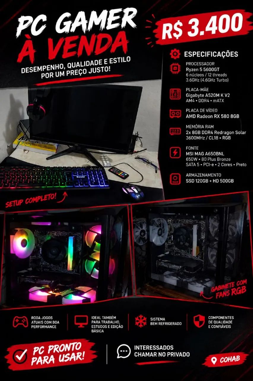 PC Gamer Completo à Venda ? R$ 3.400