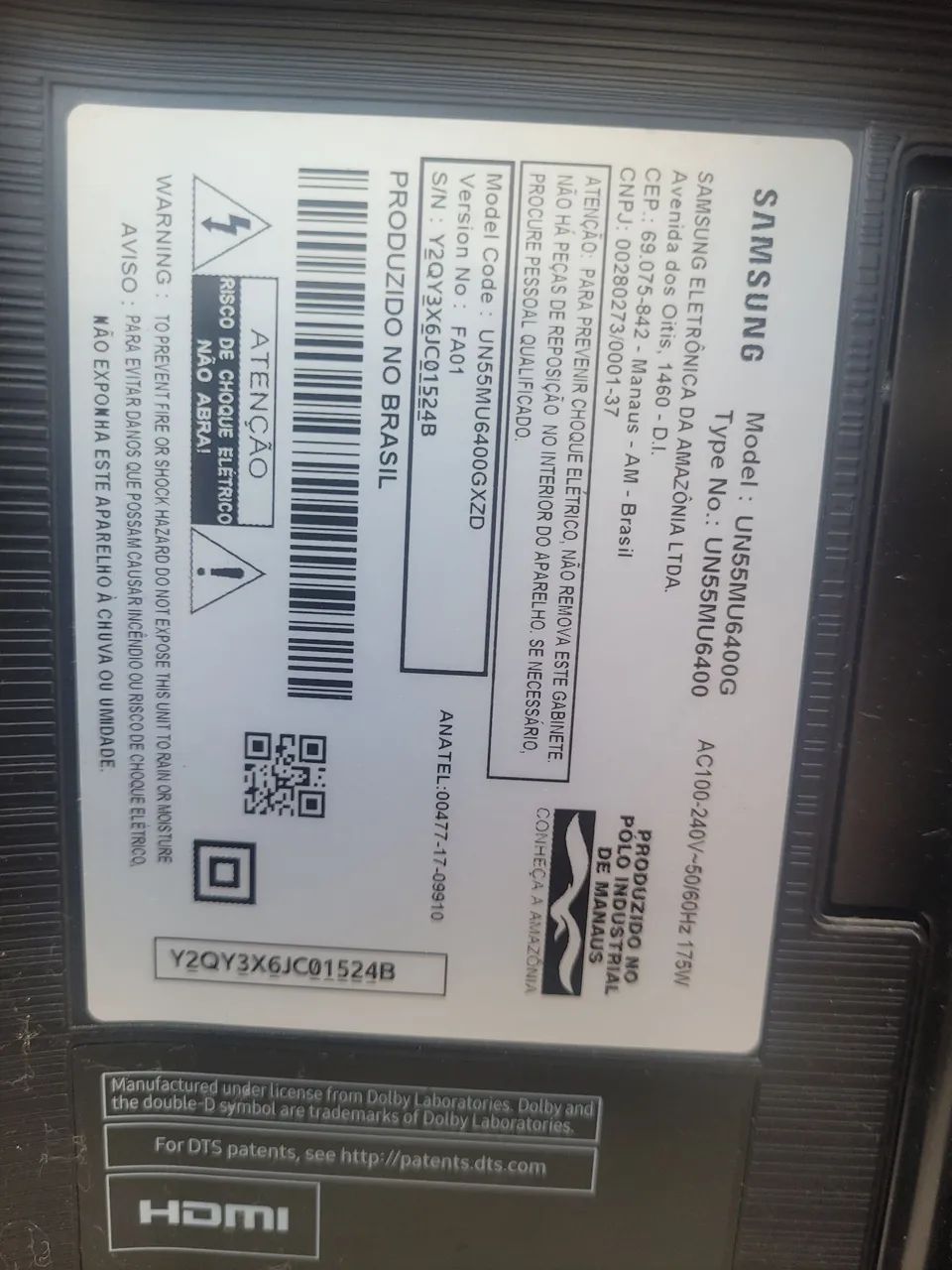 Tv Samsung 55 pra retirada de peças 