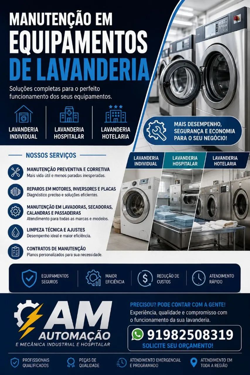 Lavadoras, secador de roupa e centrífuga.