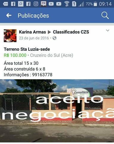 Vendo ou alugo casa no Municipio Santa Luzia- Cruzeiro do sul - acre