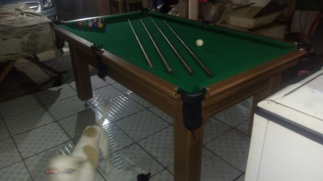 Mesa Tentação de Sinuca Cor Cerejeira Tecido Verde Mod. CSEA7861