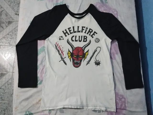 camiseta manga longa stranger things heel fire club