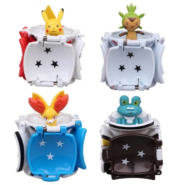 Kit 4 Pokémons com Pokebolas - Pikachu - Quatro Action Figures Bonecos