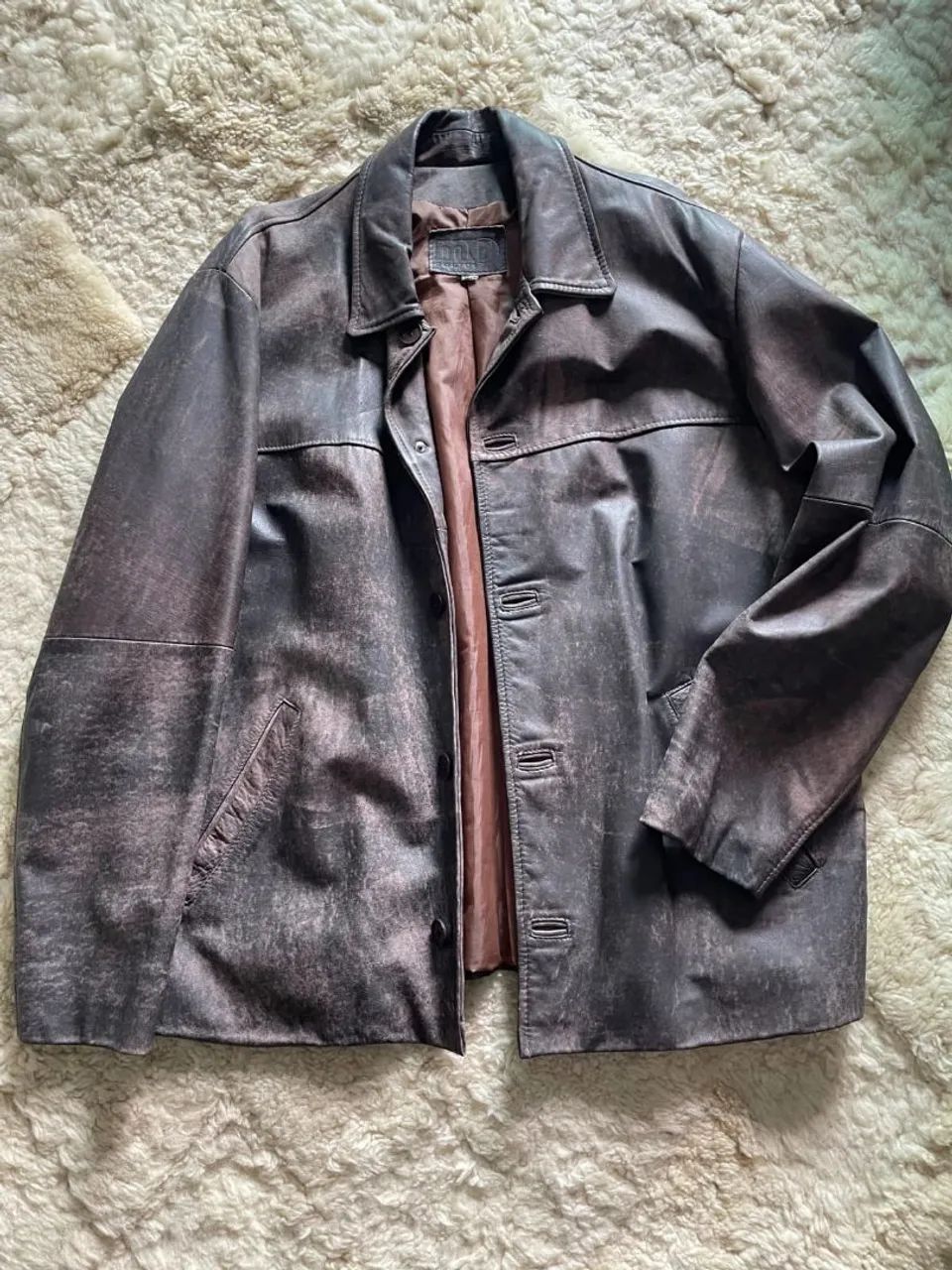 Jaqueta de Couro Marrom Vintage