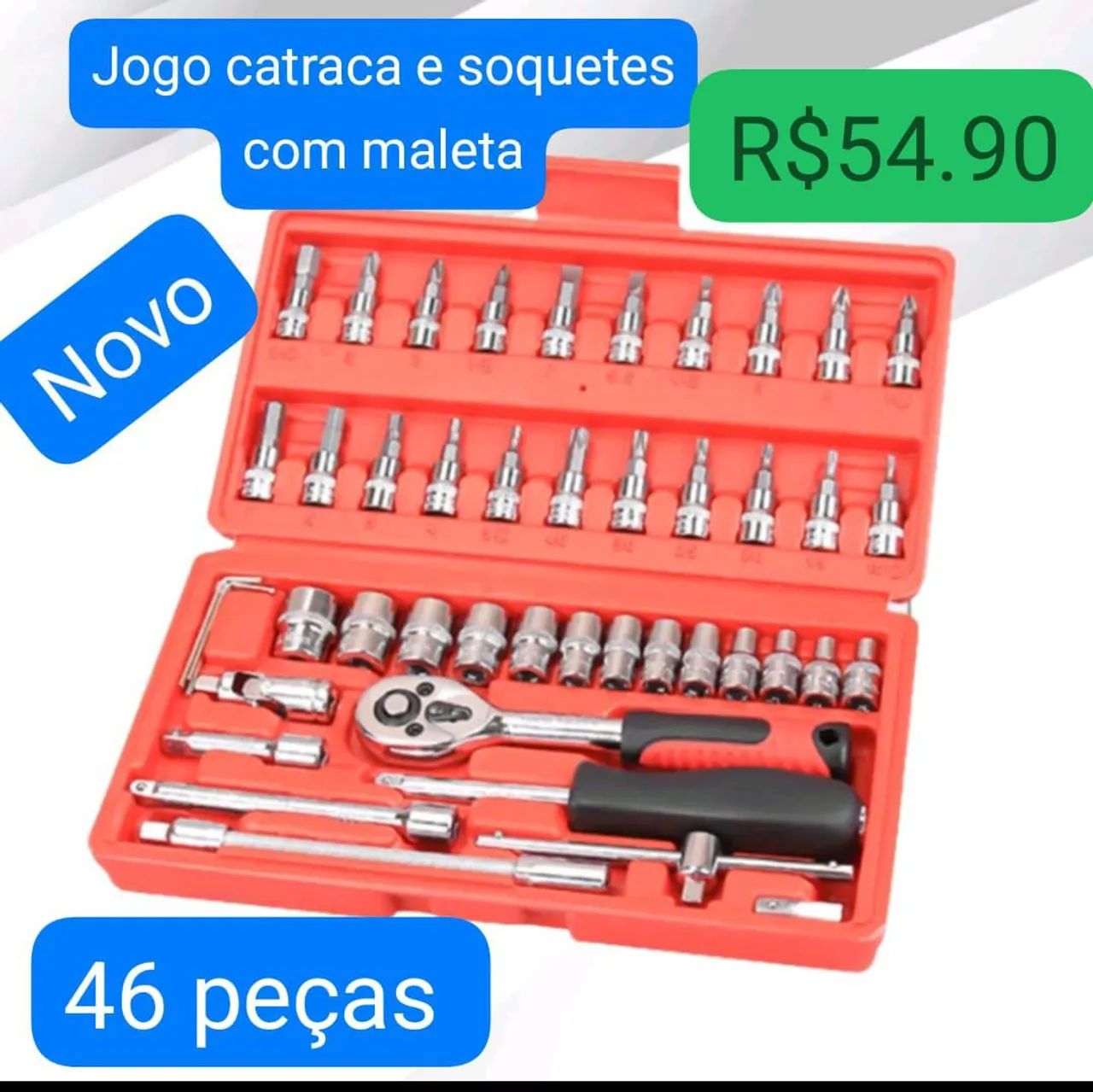 Jogo de Soquetes e Catraca com Maleta - 46 Peças