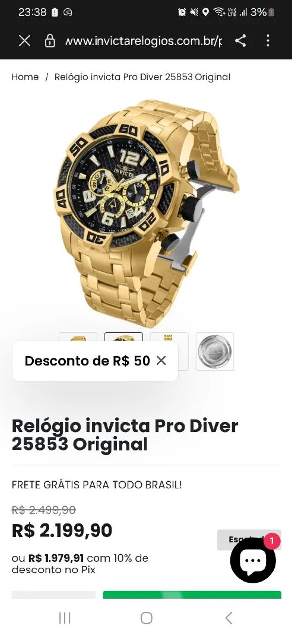 Relógio Invicta Pro Diver 25853 Original Dourado