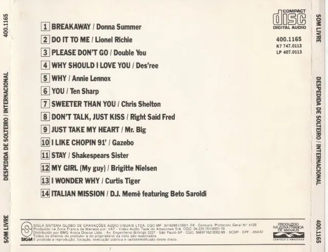 Despedida De Solteiro (Trilha Internacional Da Novela)( CD Original 1992) - Foto 2