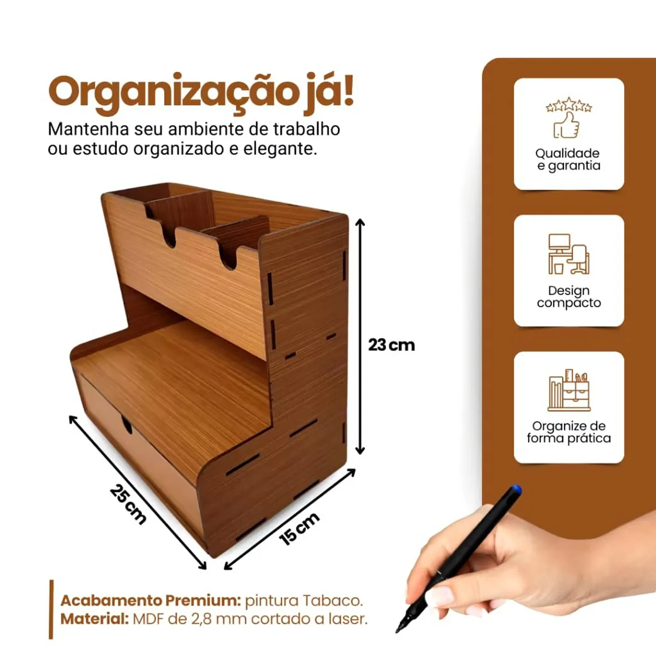 Novo. Organização de Mesa em MDF - Design Compacto e Prático