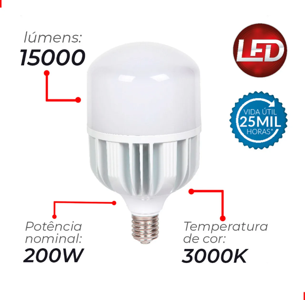 Lâmpada LED 200W 15000 Lumens 3000K