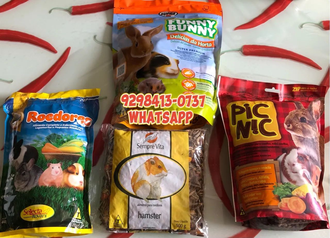 Ração e serragem para hamster e outros roedores 