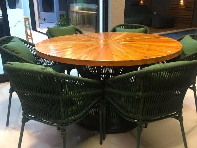 MESA COM 6 CADEIRAS - CORDA NÁUTICA E TAMPO DE MADEIRA