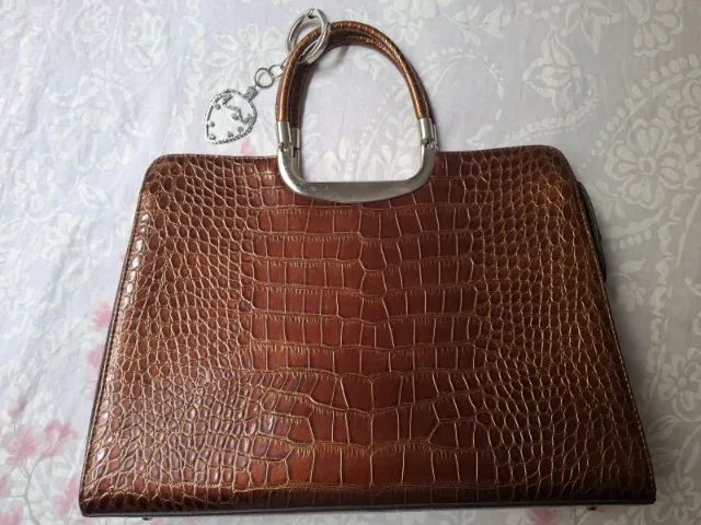 Bolsa executiva estruturada em couro croco cor café