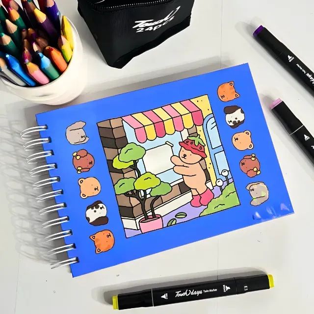 Kit Livro De Colorir Capa Dura + 24 Canetinhas - AZUL - Foto 2