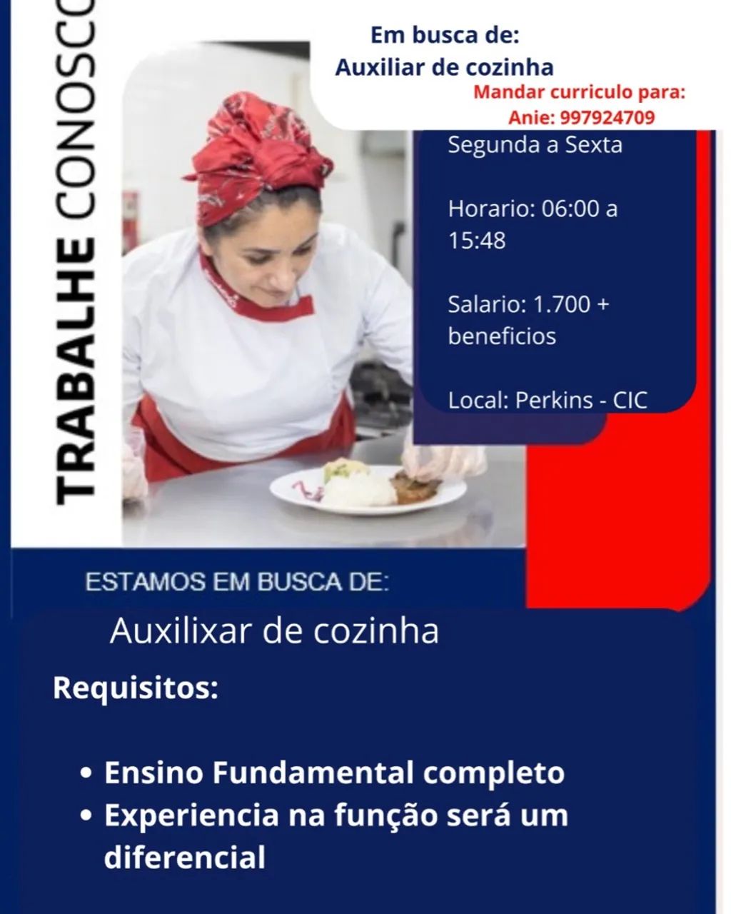 Vaga auxiliar de cozinha 