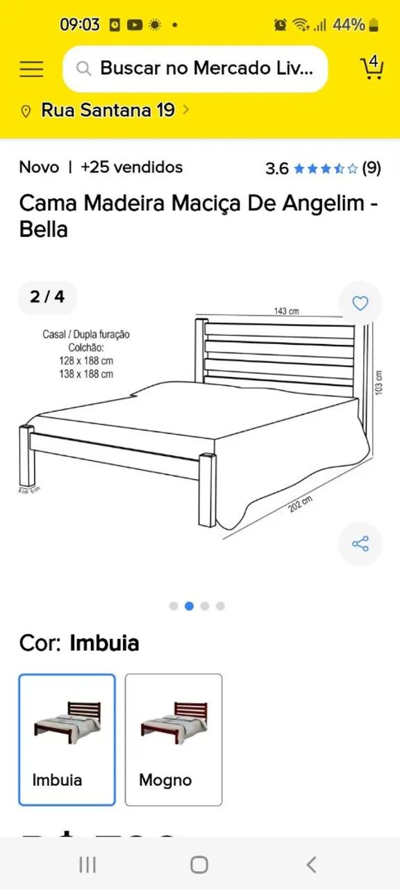 Cama de Madeira Maciça de Angelim - Bella 3/4 - Foto 2