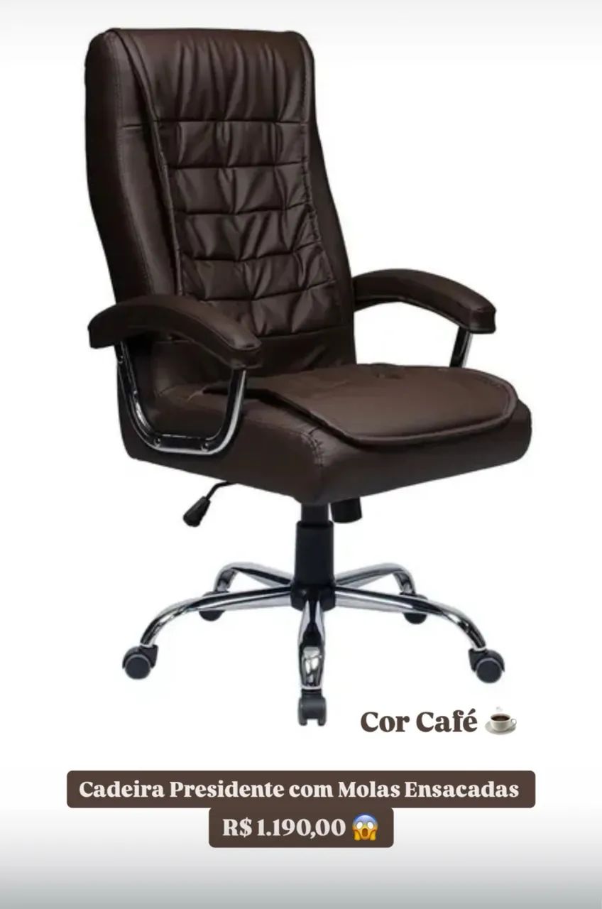 CADEIRA PARA ESCRITÓRIO PRESIDENTE LUXO COM MOLAS ENSACADAS CAFÉ - LOJA IKONMIXOFFICE  - Foto 2