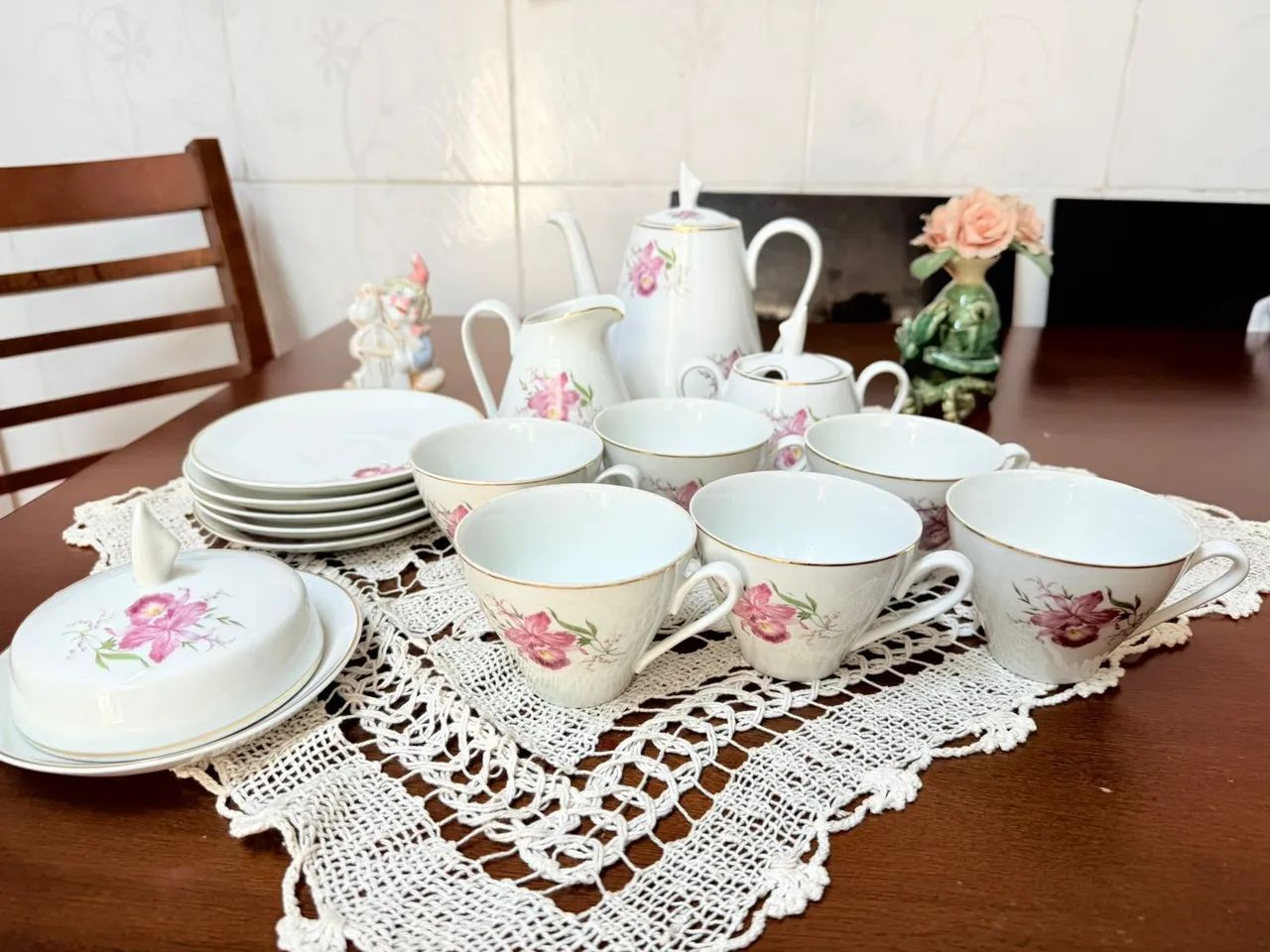 Antigo jogo de chá em porcelana Steatita Paraná anos 70 - Foto 2