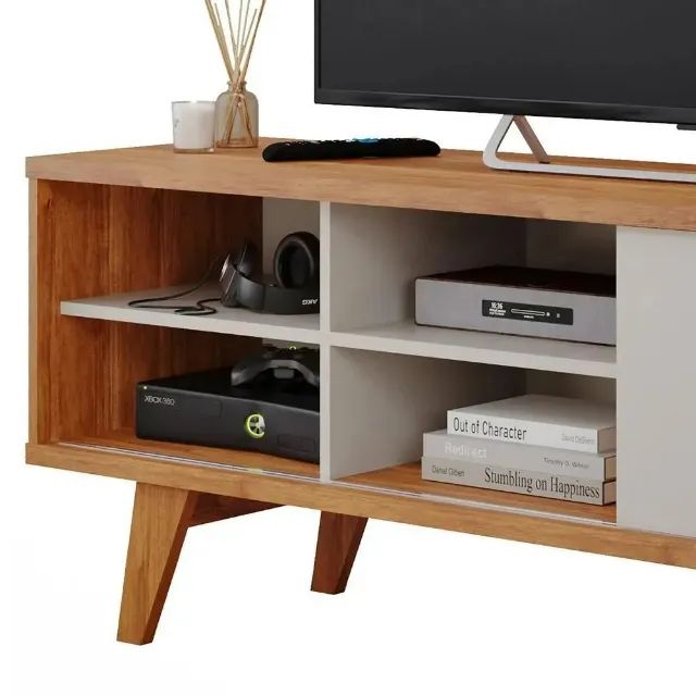 Rack Bancada Paraty Pés Com Madeira Maciça Rippas 100% MDF Freijó/Off White  - Foto 3