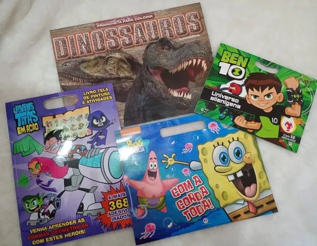 9 Livros de colorir e atividades infantil, dinossauros, bob esponja,ben 10,  jovens ti - Foto 2