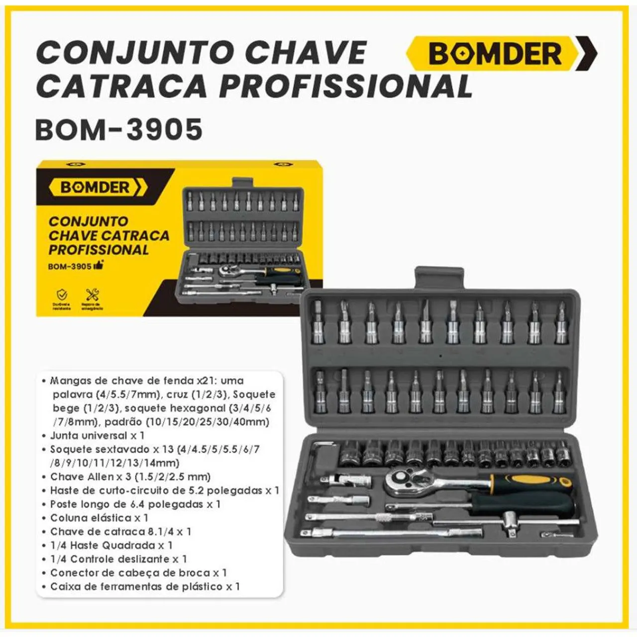 Conjunto Chave Catraca Profissional BOMDER BOM-3905