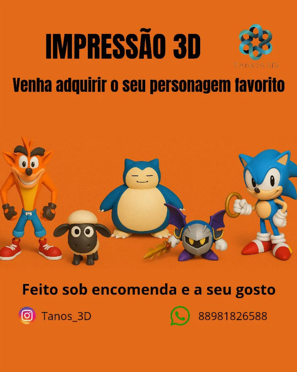 Bonecos 3D de personagens favoritos