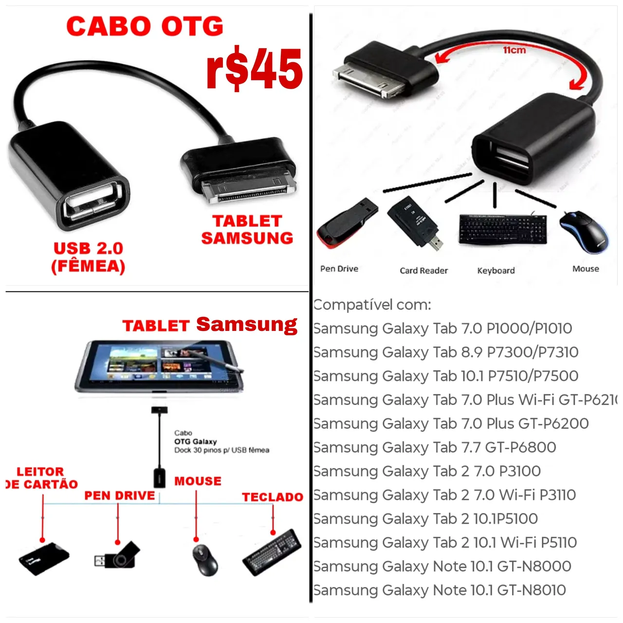 Cabo OTG para Tablet Samsung - Conecta periféricos,novo,r$45(valor final)