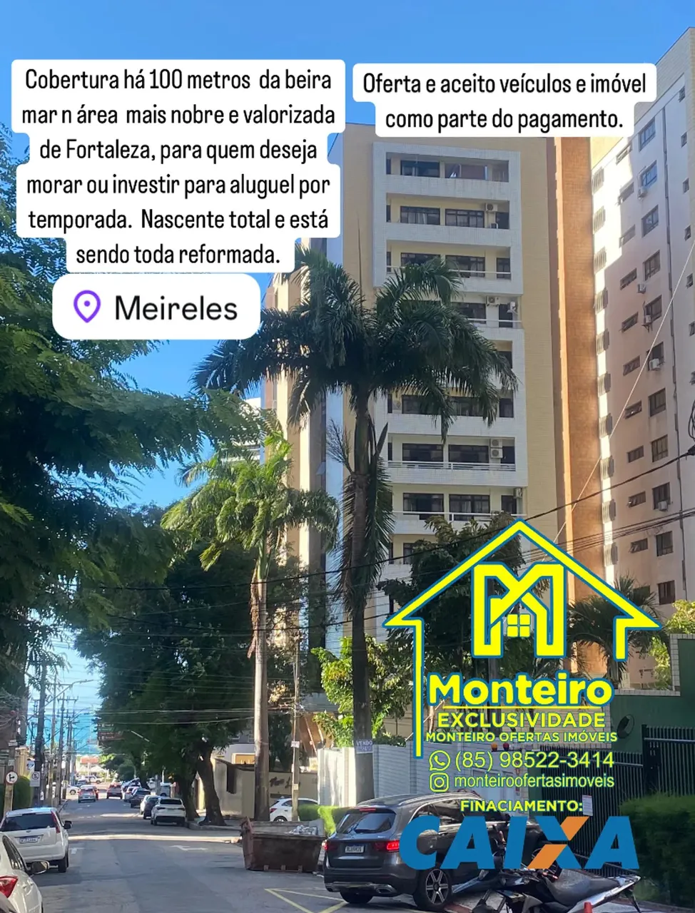 Excelente cobertura há 100metros da beira mar área nobre para investir aluguel por tempora