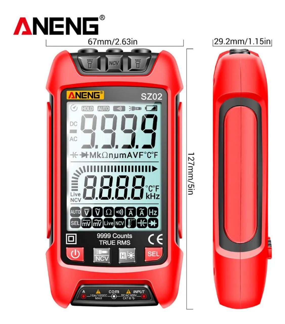 Multímetro digital Sz02, Medidor de capacitância e Capacitor, Multímetro profissional