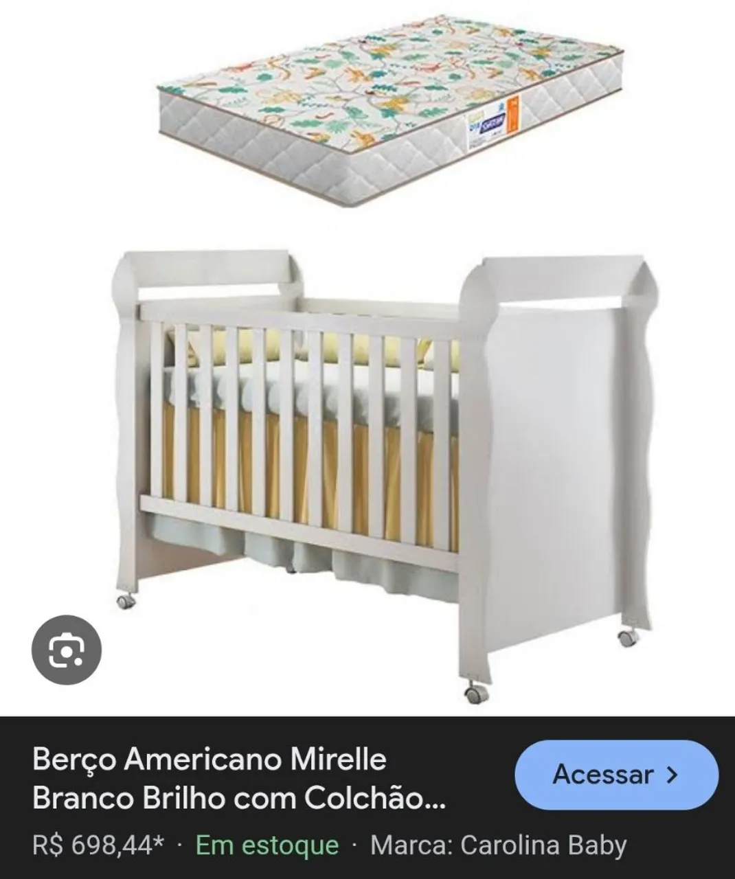 Berço Americano Branco Brilho com Colchão
