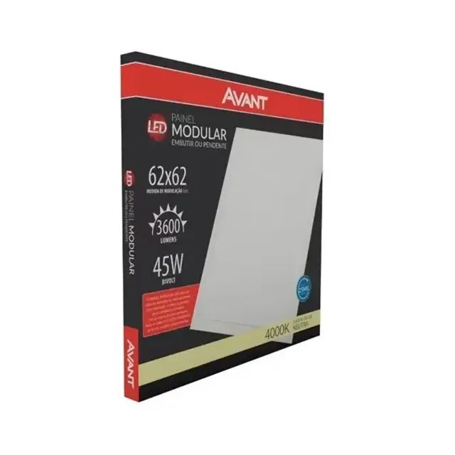 LUMINÁRIA PAINEL LED EMBUTIR  QUADRADO 45W 4000K BIV62X62CM AVANT
